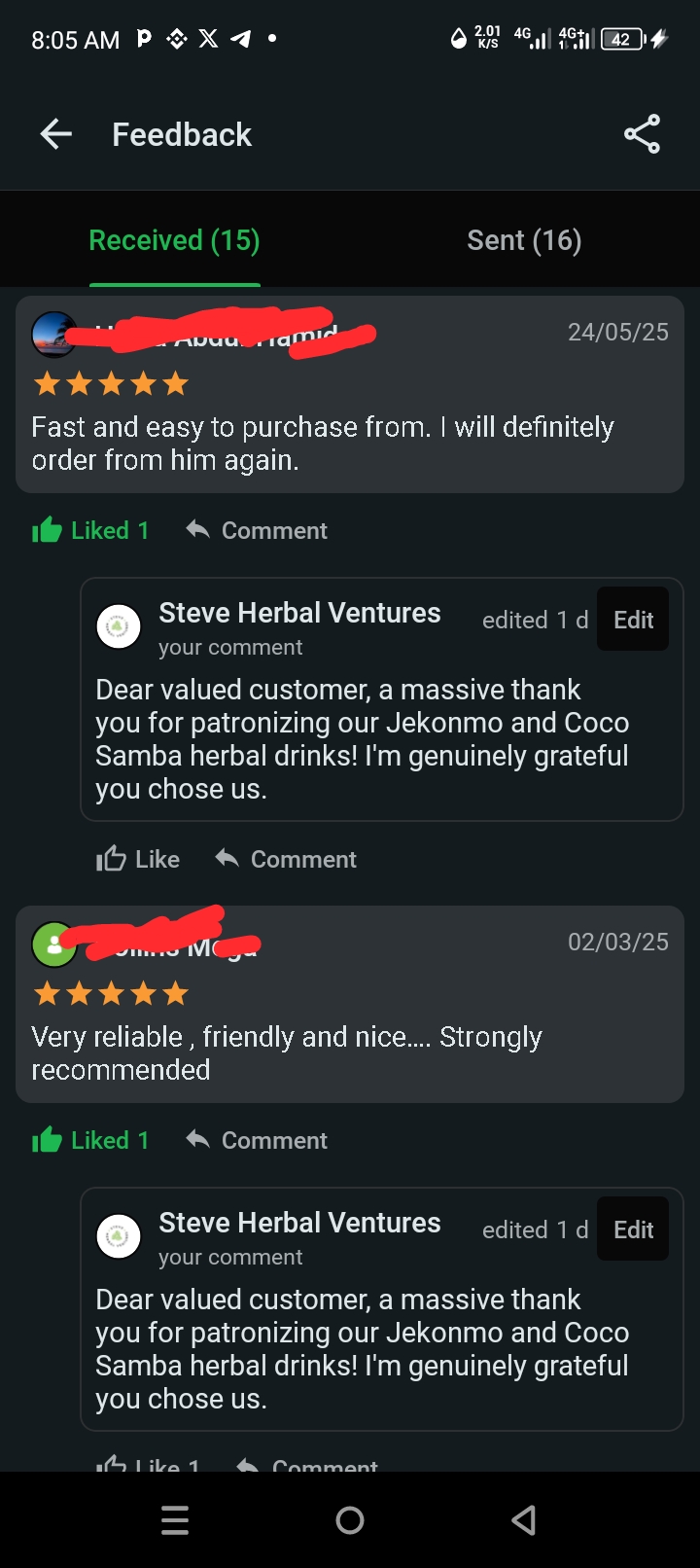 Repeat customers — reliable service